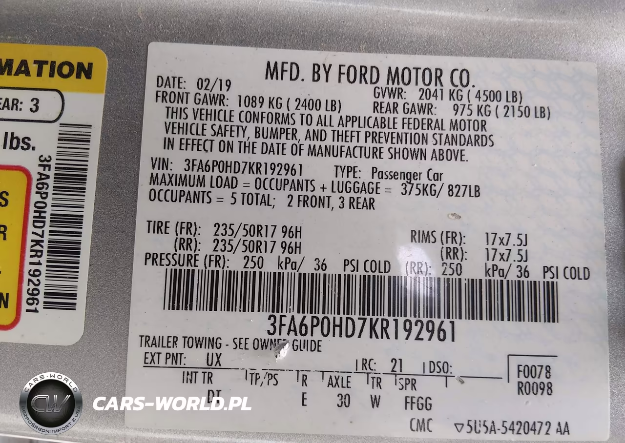2019 Ford Fusion Se VIN:3FA6P0HD7KR192961 - 9