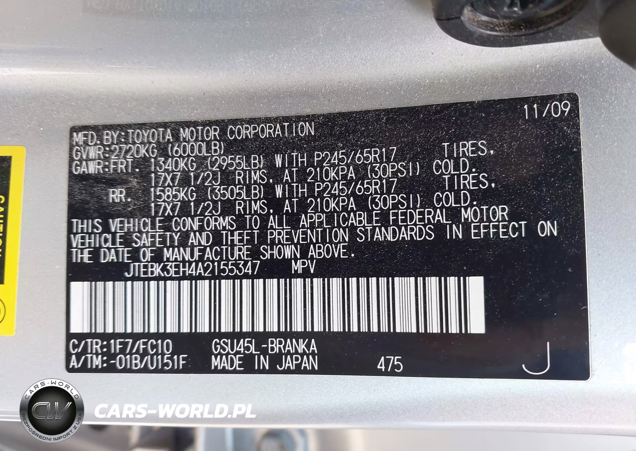 2010 Toyota Highlander Base V6 VIN:JTEBK3EH4A2155347 - 9