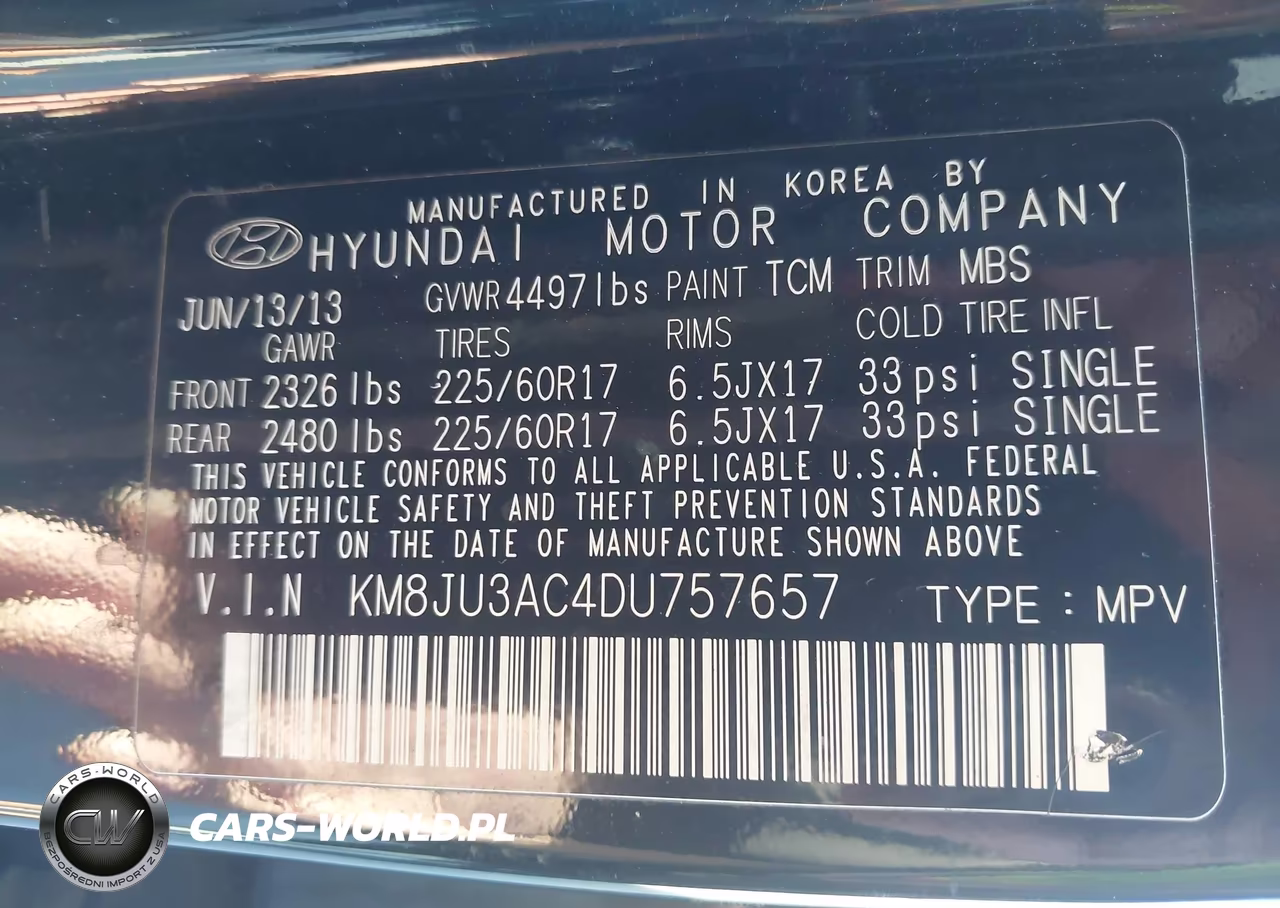 2013 Hyundai Tucson Gls VIN:KM8JU3AC4DU757657 - 9