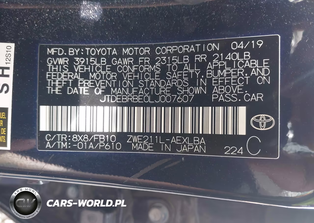 2020 Toyota Corolla Hybrid Le VIN:JTDEBRBE0LJ007607 - 9