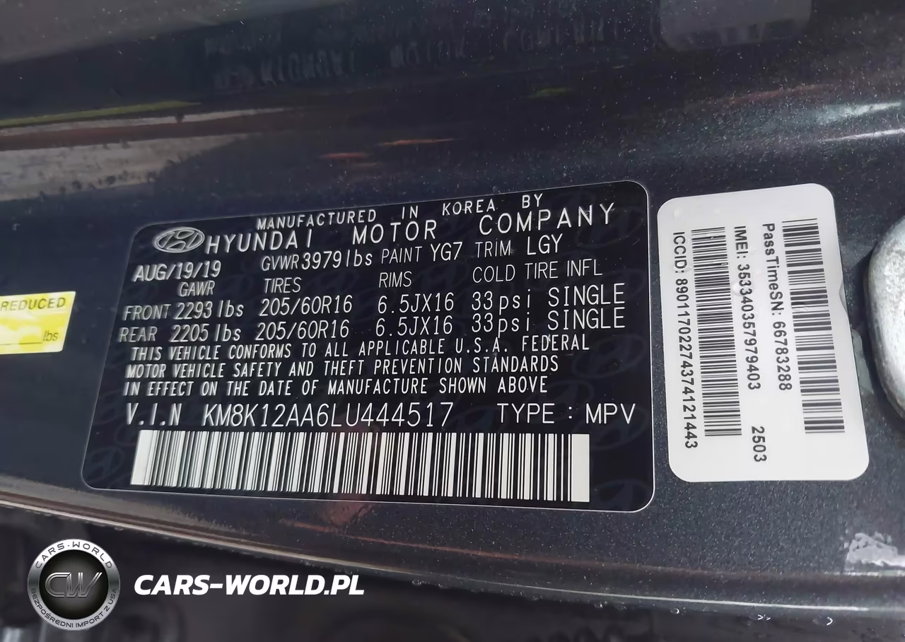 2020 Hyundai Kona Se VIN:KM8K12AA6LU444517 - 9