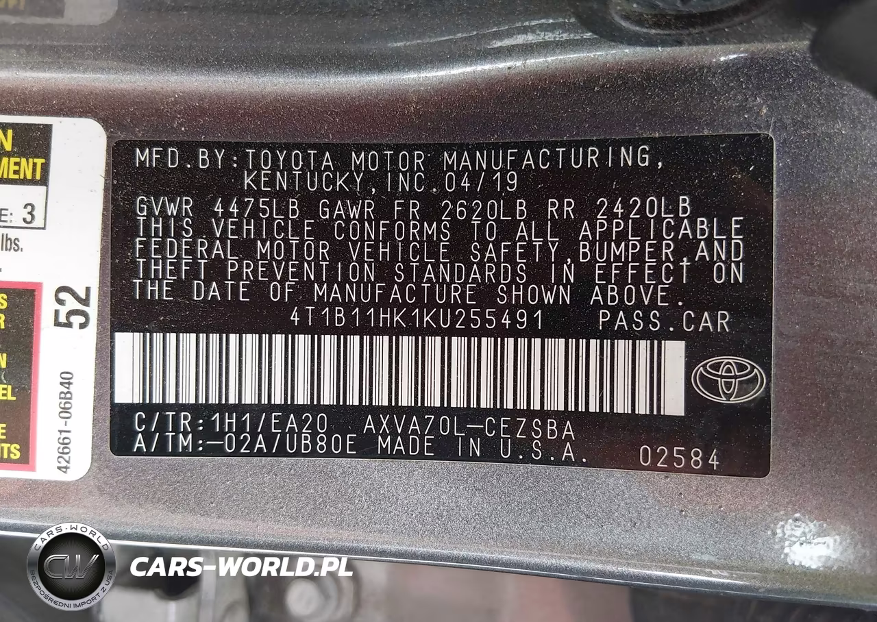 2019 Toyota Camry Se VIN:4T1B11HK1KU255491 - 9