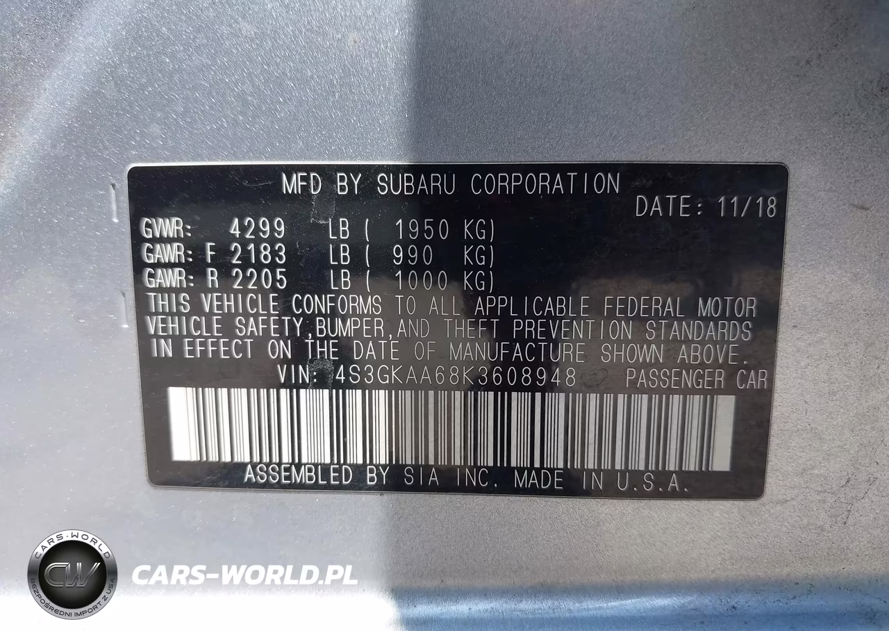 2019 Subaru Impreza 2.0I VIN:4S3GKAA68K3608948 - 9