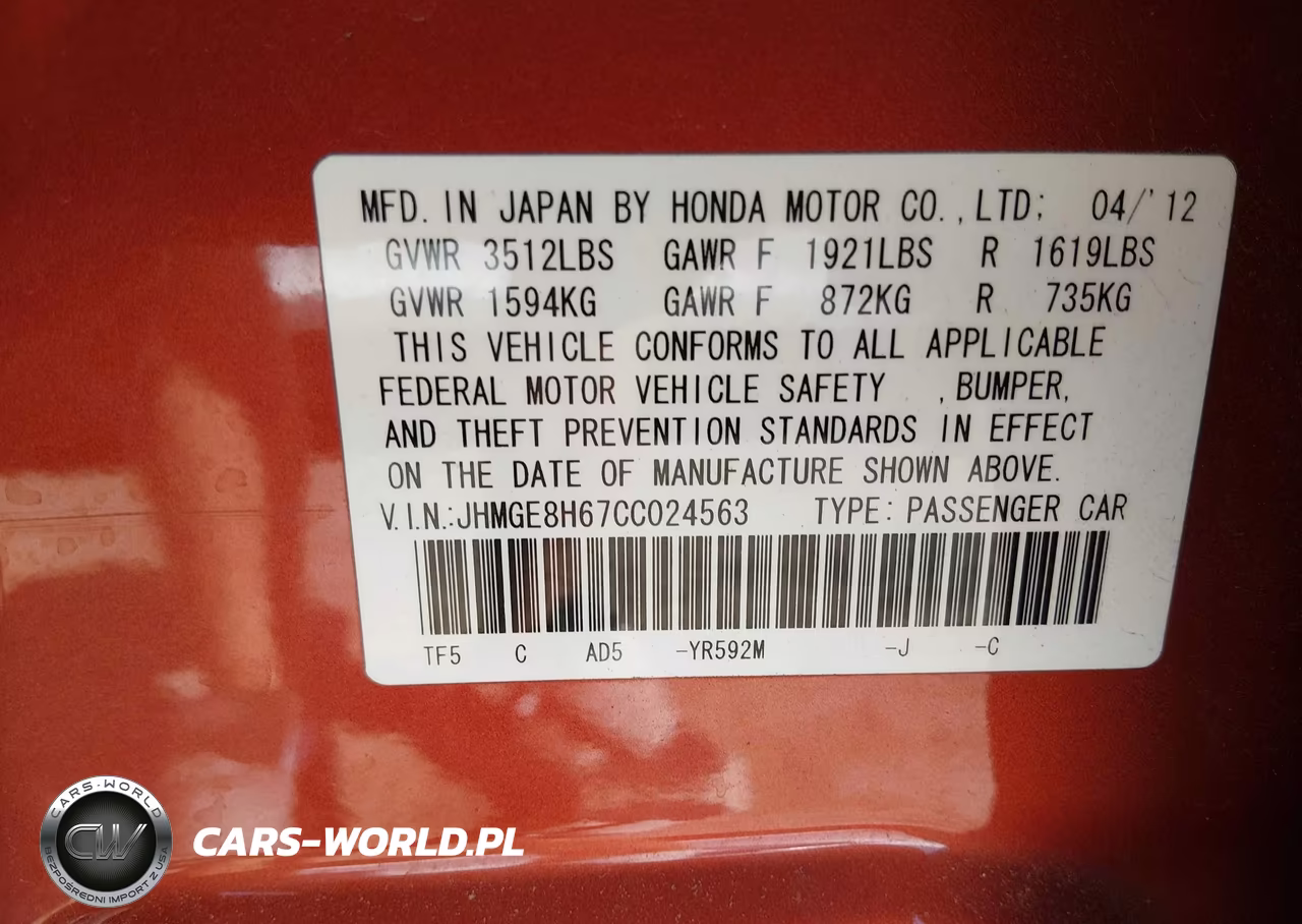 2012 Honda Fit Sport VIN:JHMGE8H67CC024563 - 9