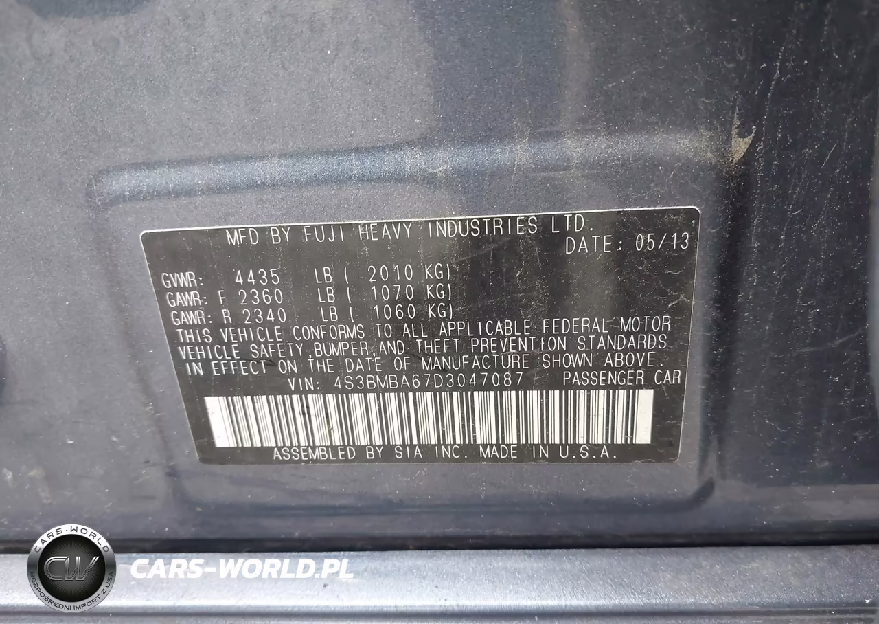 2013 Subaru Legacy 2.5I VIN:4S3BMBA67D3047087 - 9