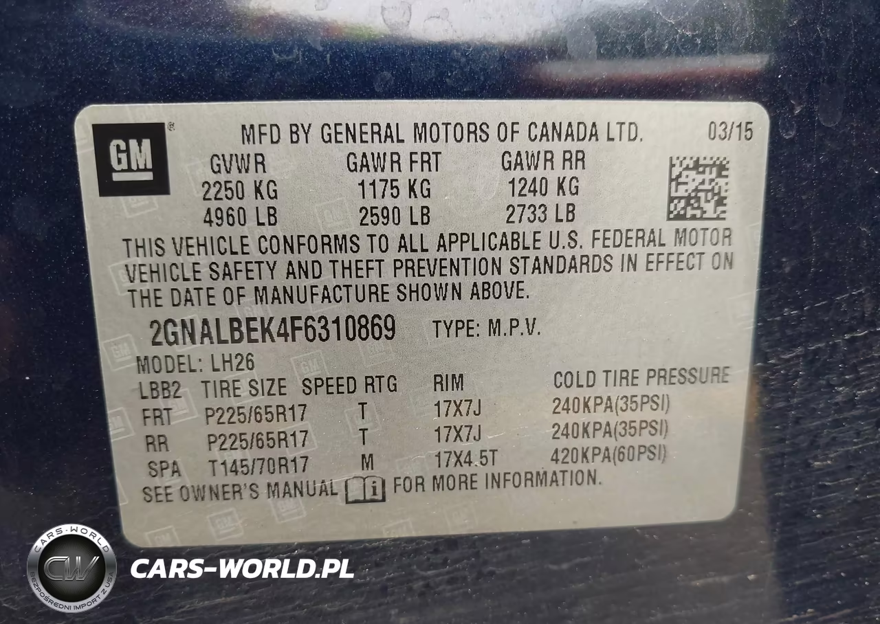 2015 Chevrolet Equinox Lt VIN:2GNALBEK4F6310869 - 9