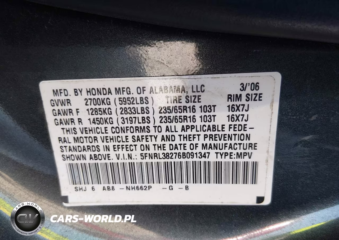 2006 Honda Odyssey Lx VIN:5FNRL38276B091347 - 9