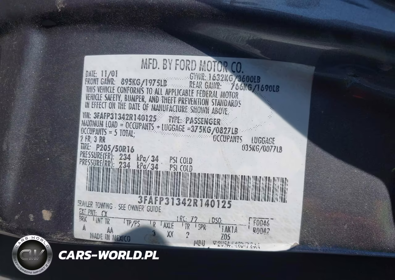 2002 Ford Focus Zx3 Base-Zx3 Premium-Zx3 Pwr Premium VIN:3FAFP31342R140125 - 9