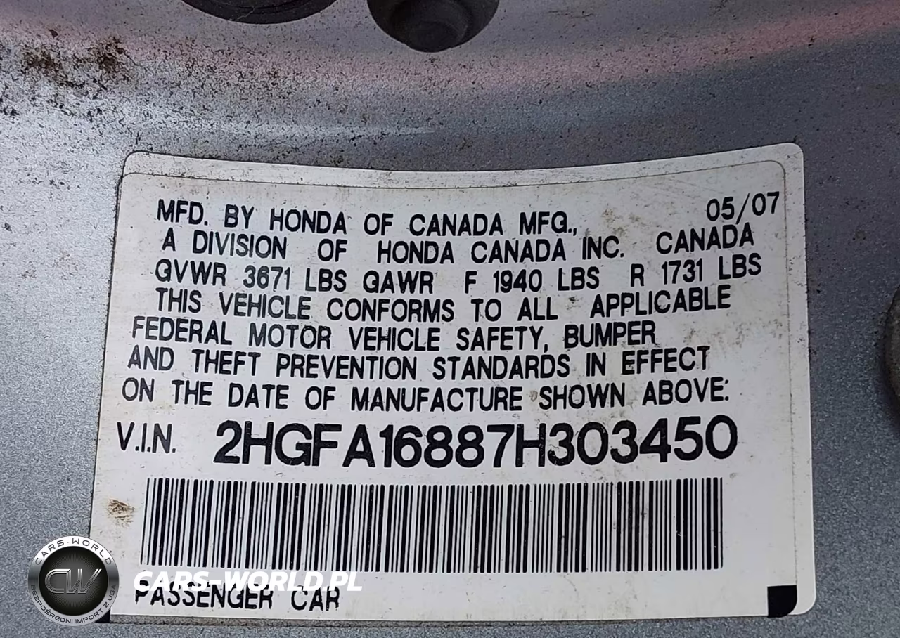2007 Honda Civic Ex VIN:2HGFA16887H303450 - 9