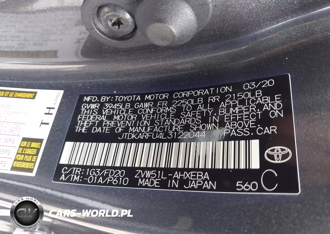 2020 Toyota Prius Le VIN:JTDKARFU4L3122044 - 9