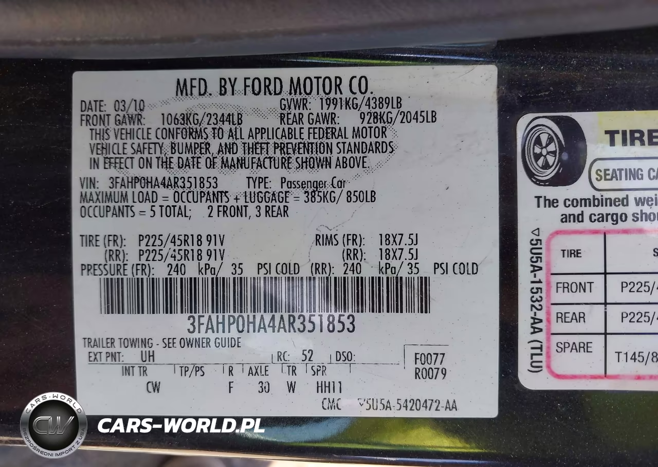 2010 Ford Fusion Se VIN:3FAHP0HA4AR351853 - 9