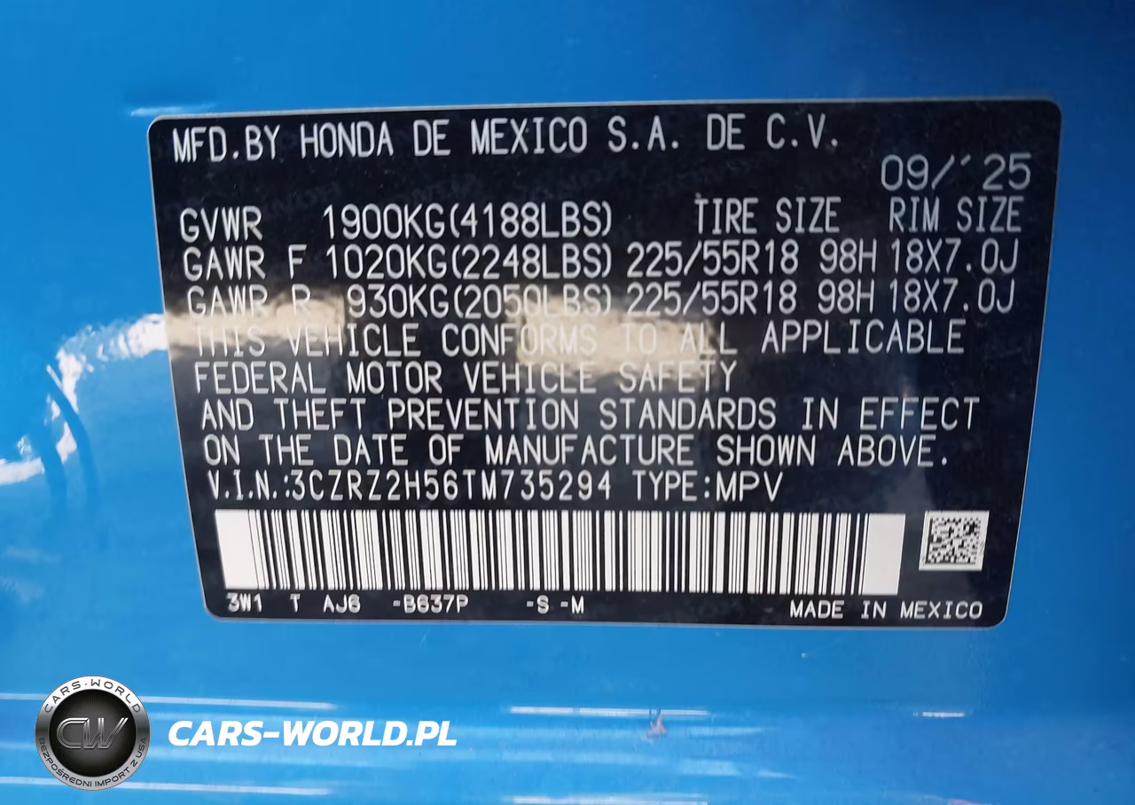 2026 Honda Hr-V Awd Sport VIN:3CZRZ2H56TM735294 - 9