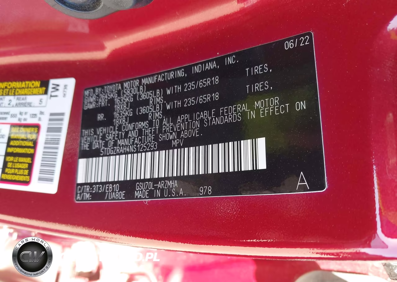 2022 Toyota Highlander Xle VIN:5TDGZRAH4NS125293 - 9
