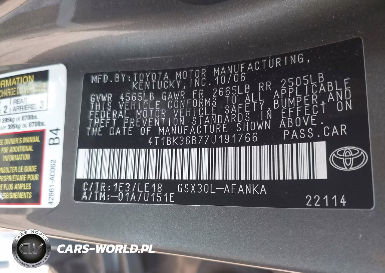 2007 Toyota Avalon Touring VIN:4T1BK36B77U191766 - 9
