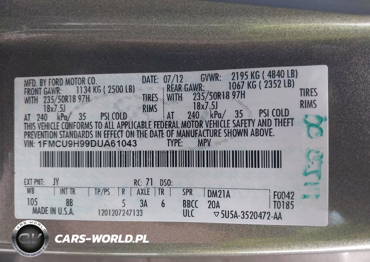 2013 Ford Escape Sel VIN:1FMCU9H99DUA61043 - 9