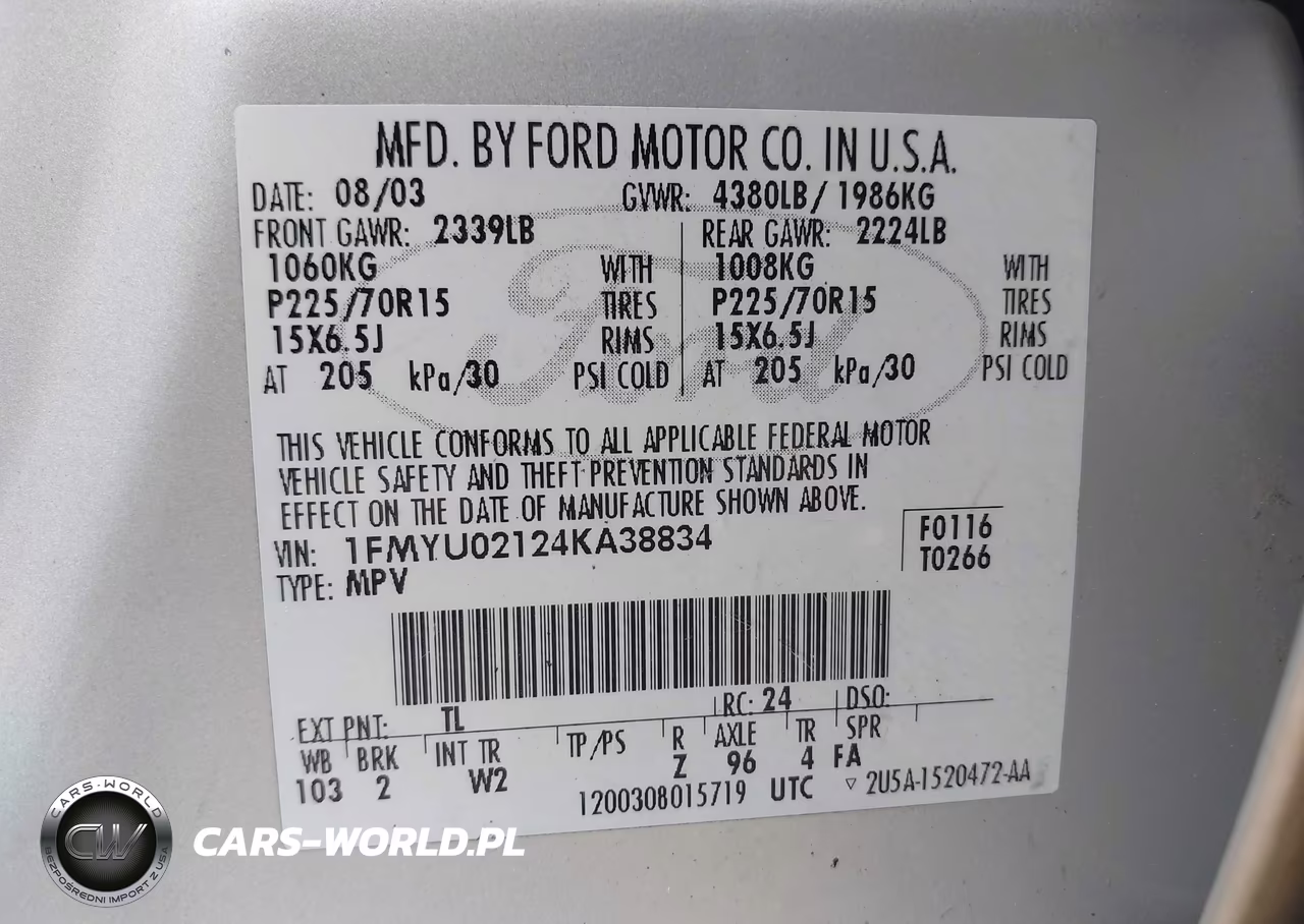 2004 Ford Escape Xls VIN:1FMYU02124KA38834 - 9