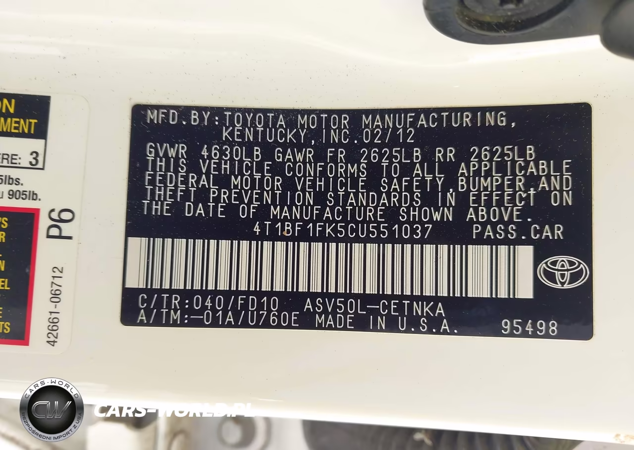 2012 Toyota Camry Le VIN:4T1BF1FK5CU551037 - 9