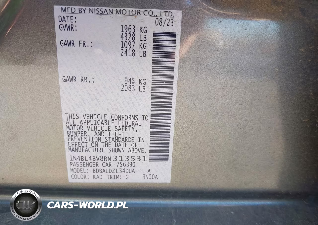 2024 Nissan Altima S VIN:1N4BL4BV8RN313531 - 9