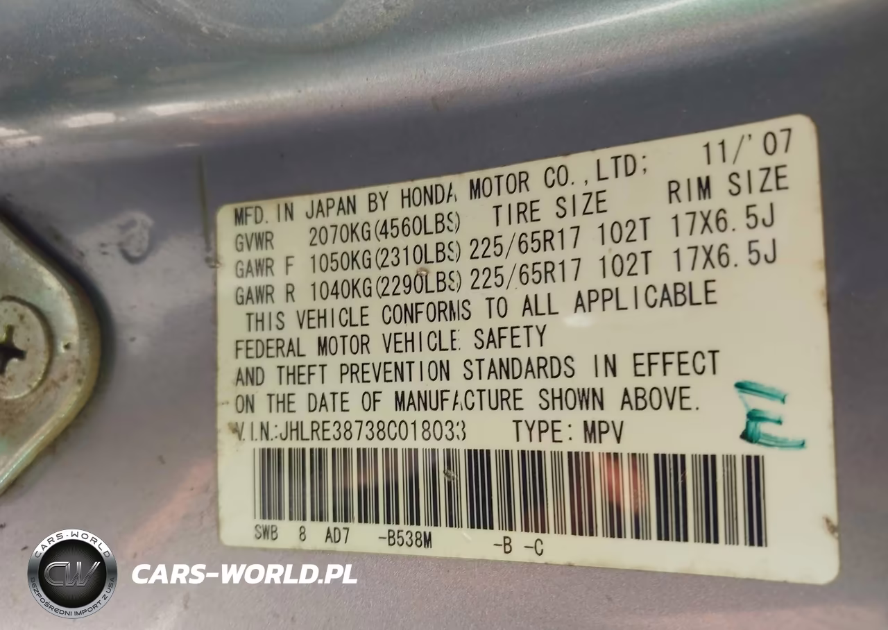 2008 Honda Cr-V Ex-L VIN:JHLRE38738C018033 - 9