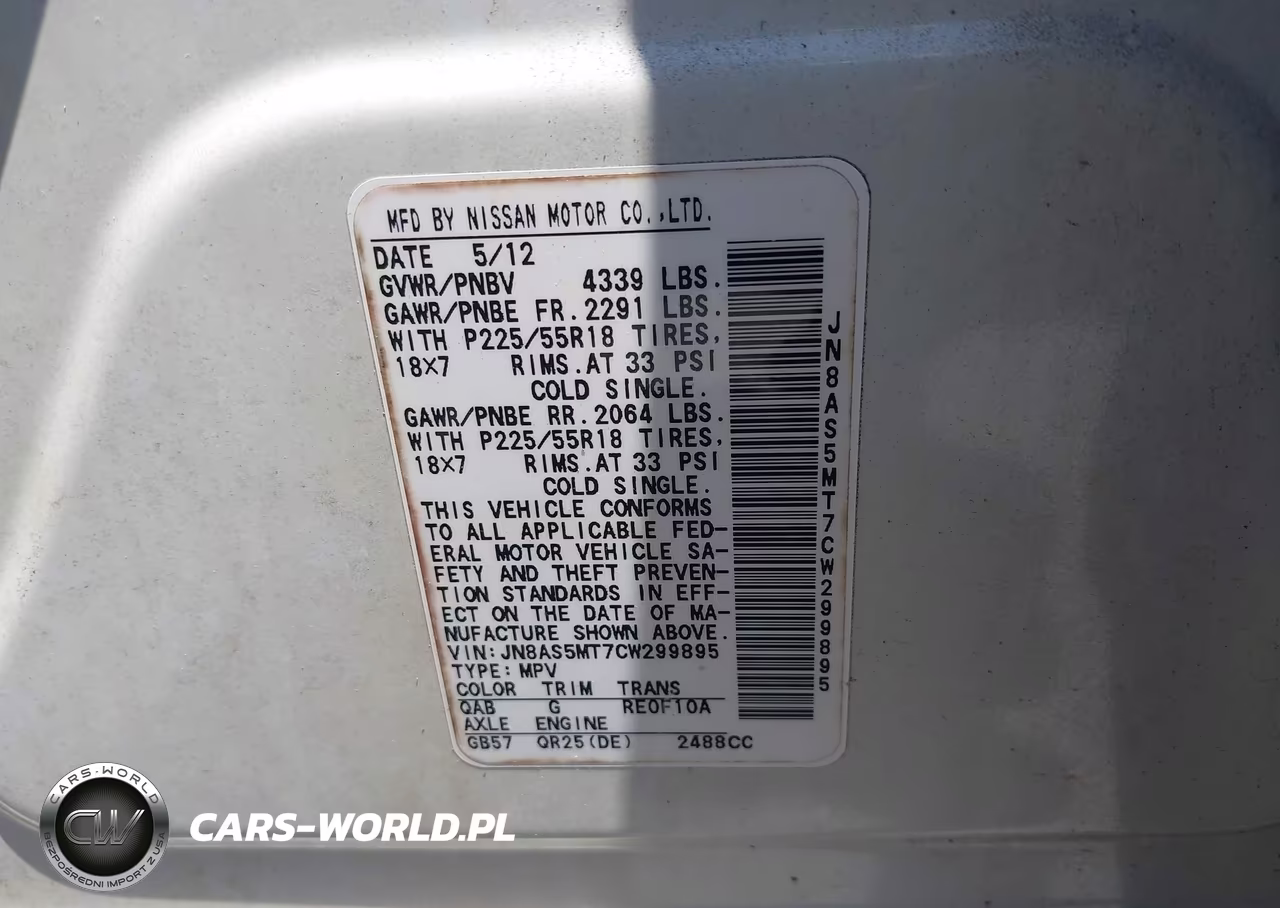 2012 Nissan Rogue Sv W-Sl Pkg VIN:JN8AS5MT7CW299895 - 9