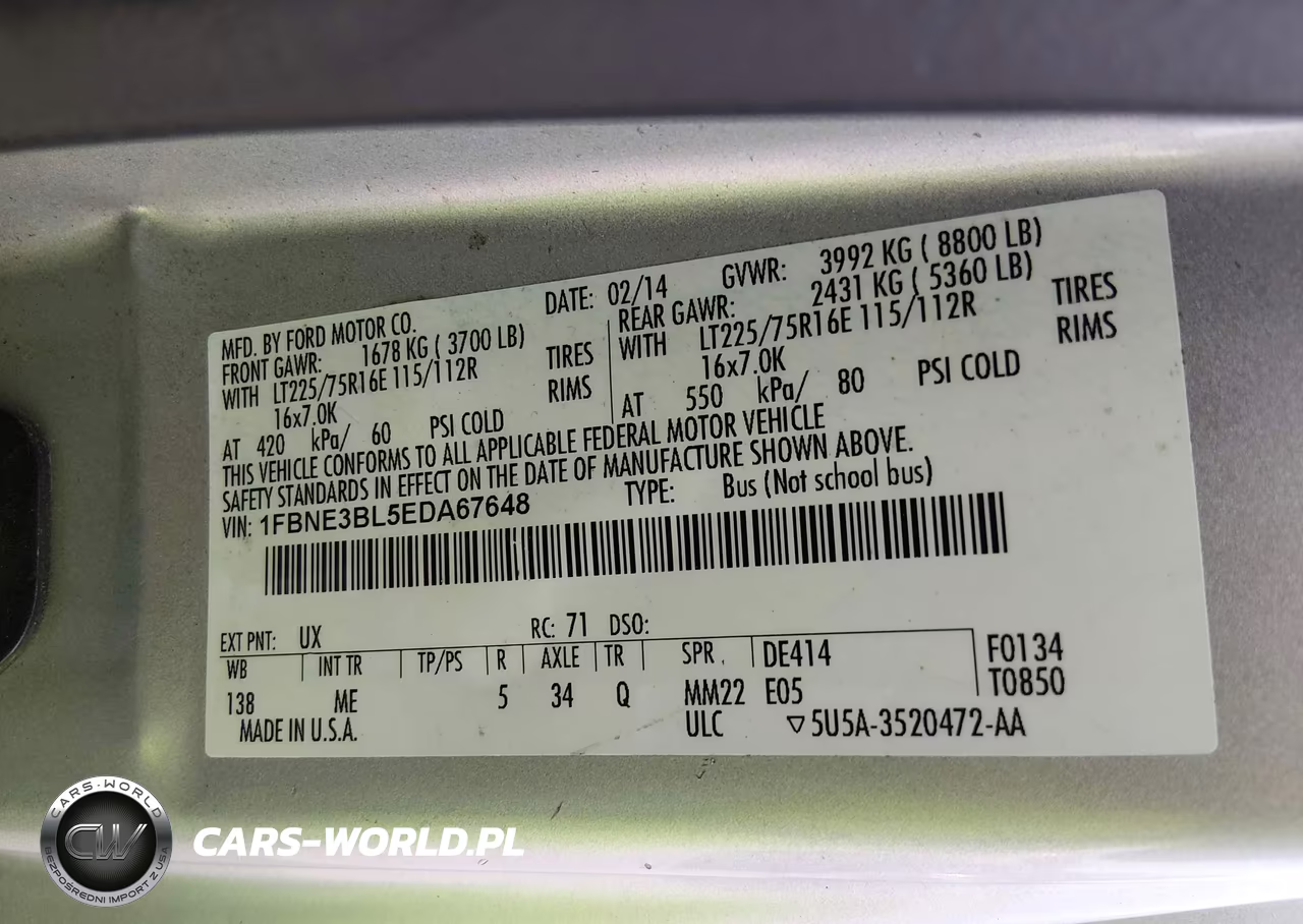 2014 Ford E-350 Super Duty Xlt VIN:1FBNE3BL5EDA67648 - 9