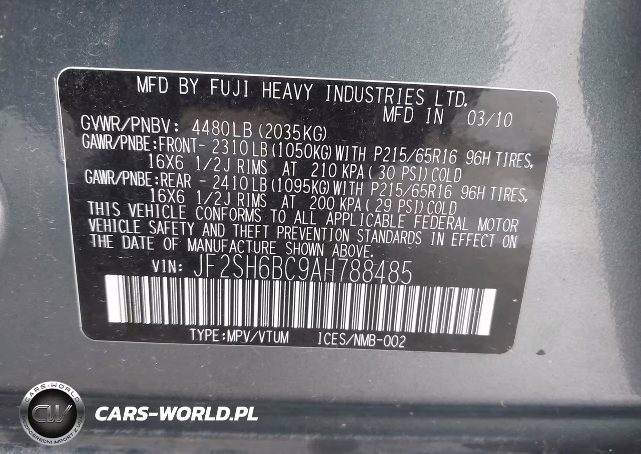 2010 Subaru Forester 2.5X VIN:JF2SH6BC9AH788485 - 9