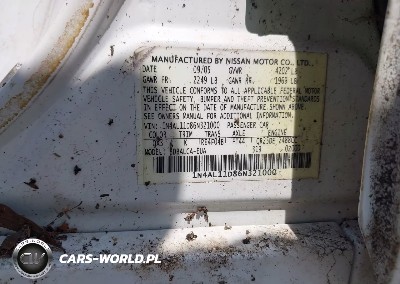 2006 Nissan Altima 2.5 S VIN:1N4AL11D86N321000 - 9