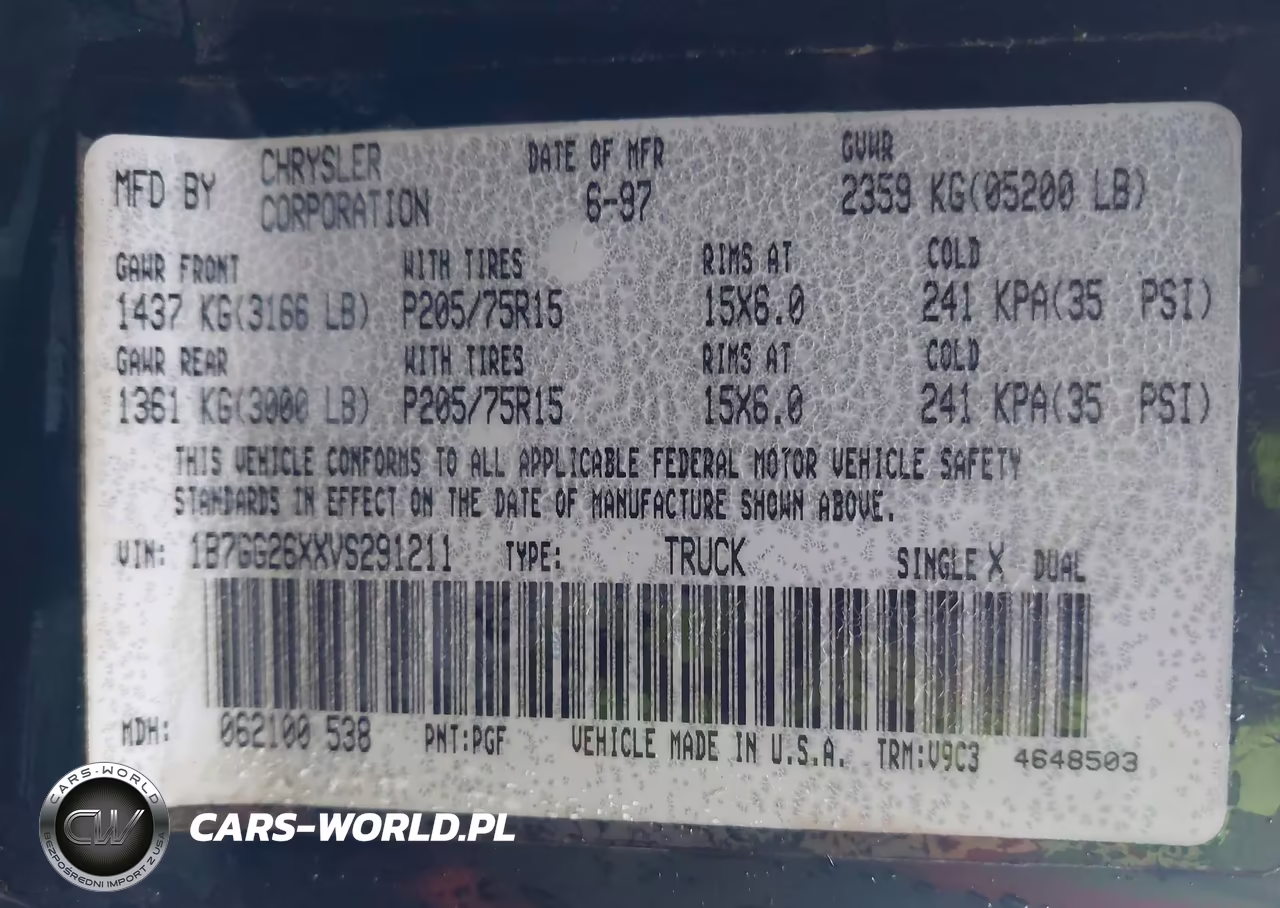 1997 Dodge Dakota Slt-Sport VIN:1B7GG26XXVS291211 - 9