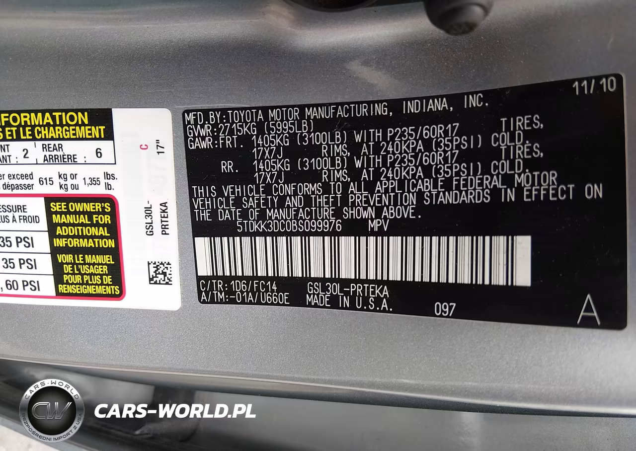 2011 Toyota Sienna Le V6 VIN:5TDKK3DC0BS099976 - 9