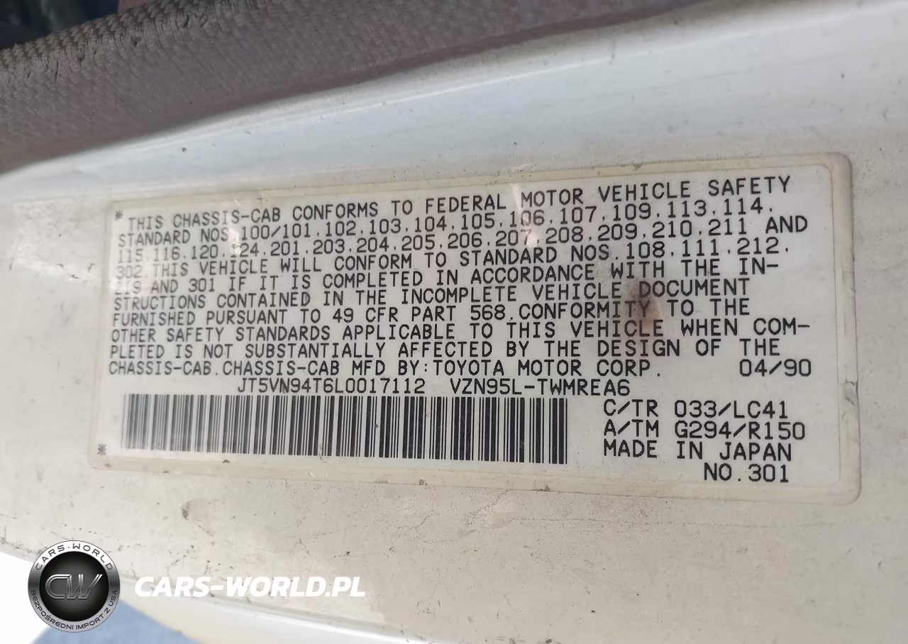 1990 Toyota Pickup Cab Chassis Super Long Wb VIN:JT5VN94T6L0017112 - 9