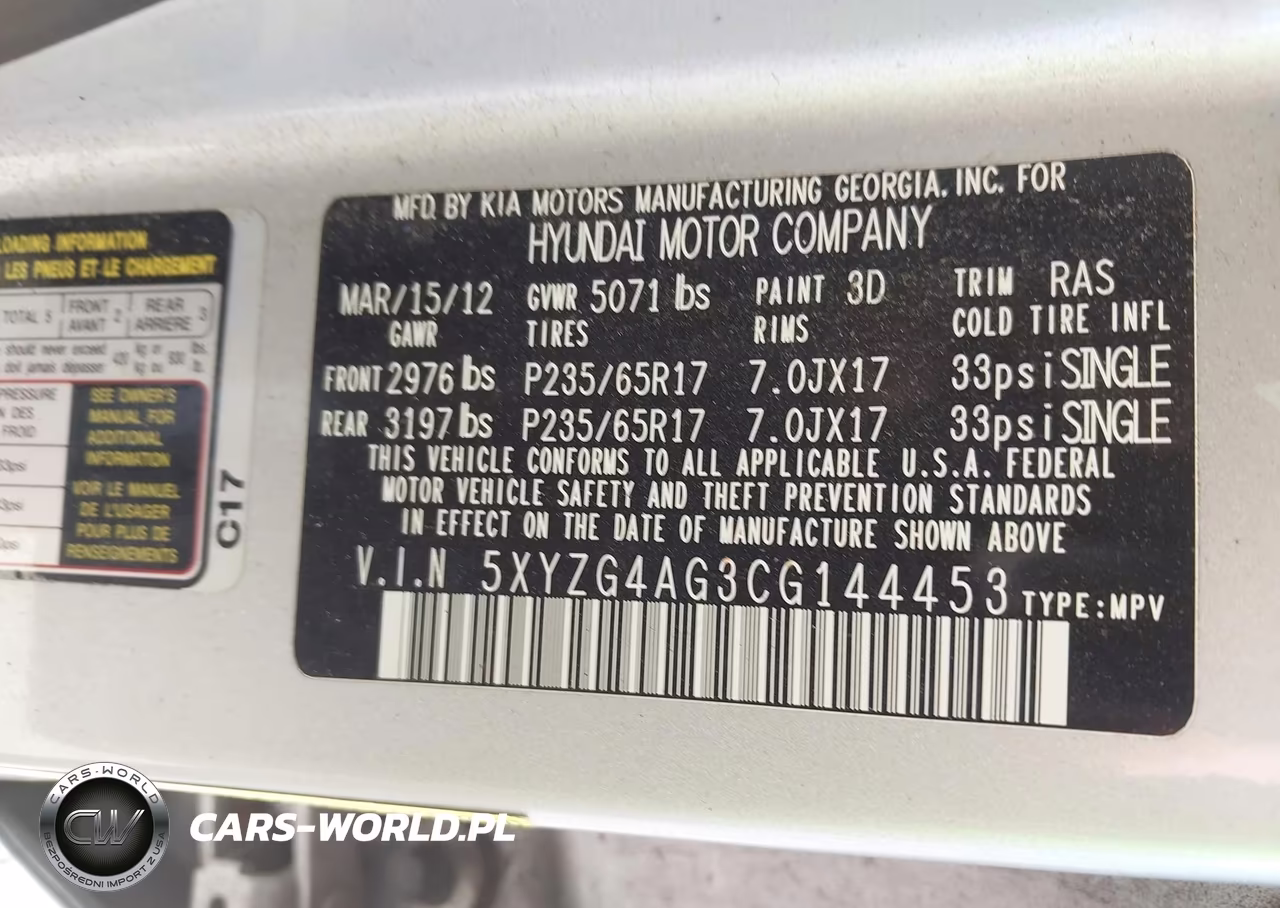 2012 Hyundai Santa Fe Gls V6 VIN:5XYZG4AG3CG144453 - 9