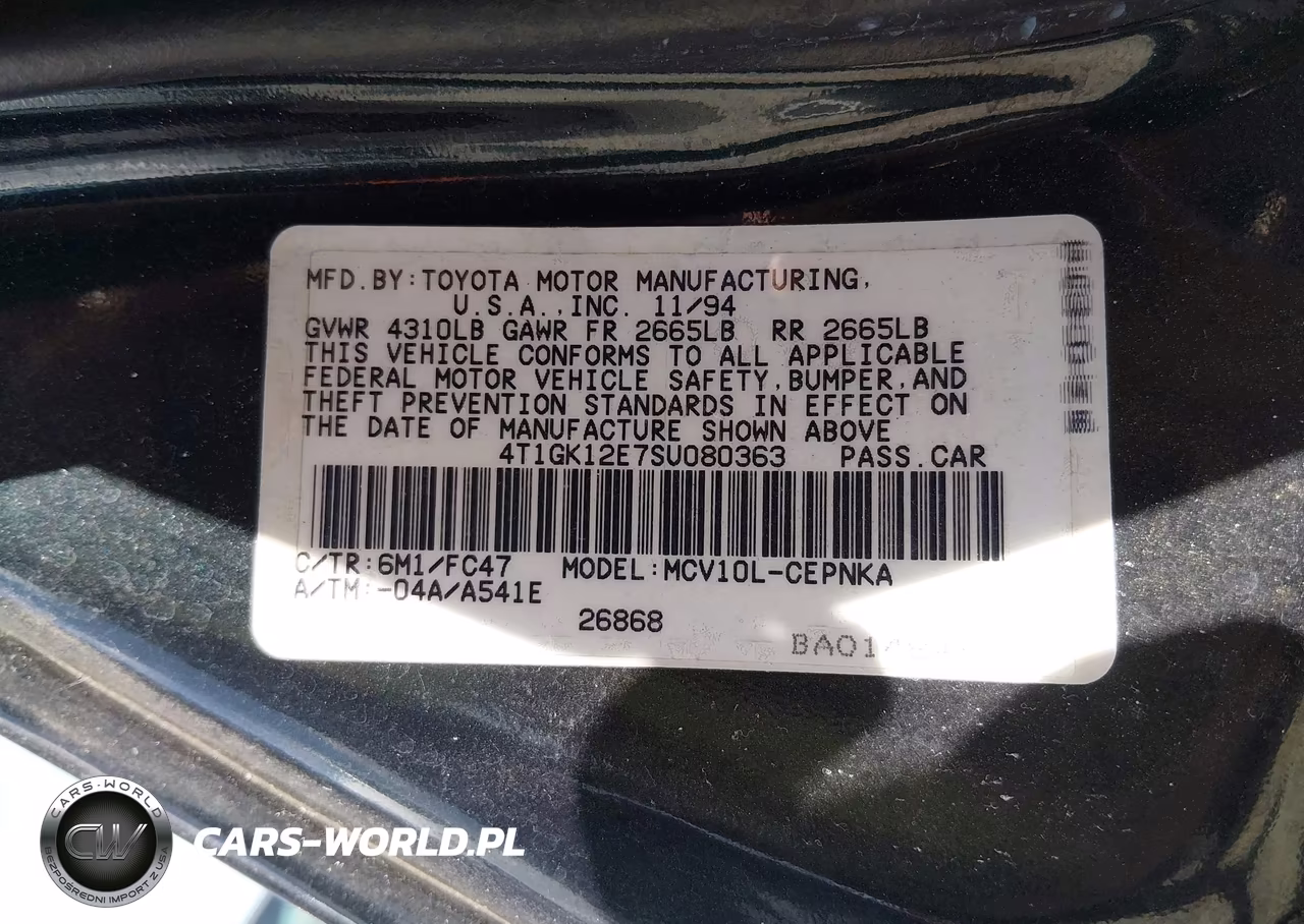 1995 Toyota Camry Le VIN:4T1GK12E7SU080363 - 9