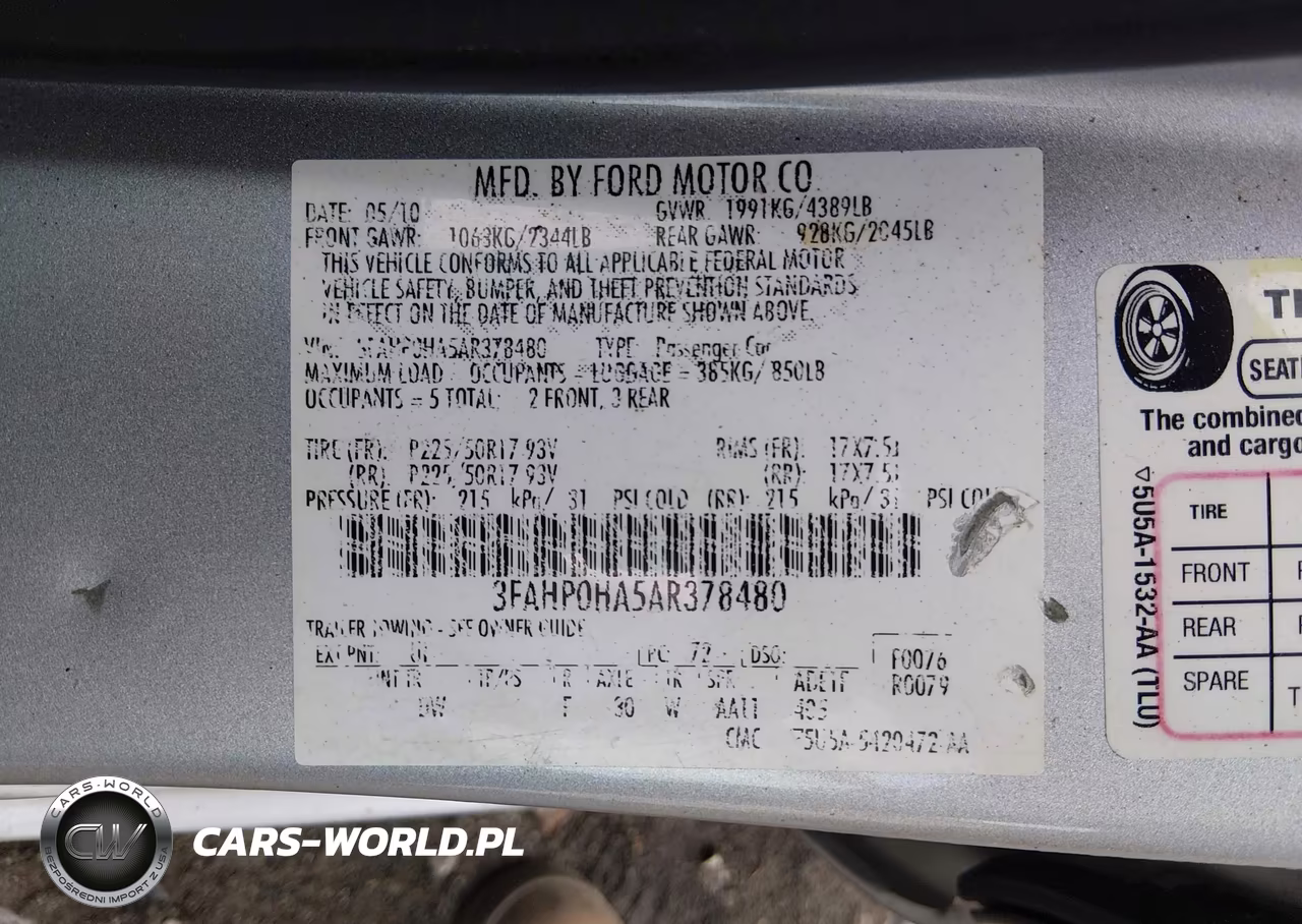 2010 Ford Fusion Se VIN:3FAHP0HA5AR378480 - 9