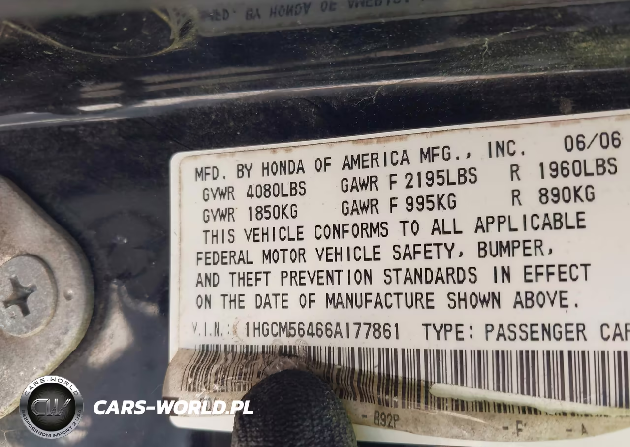 2006 Honda Accord 2.4 Lx VIN:1HGCM56466A177861 - 9