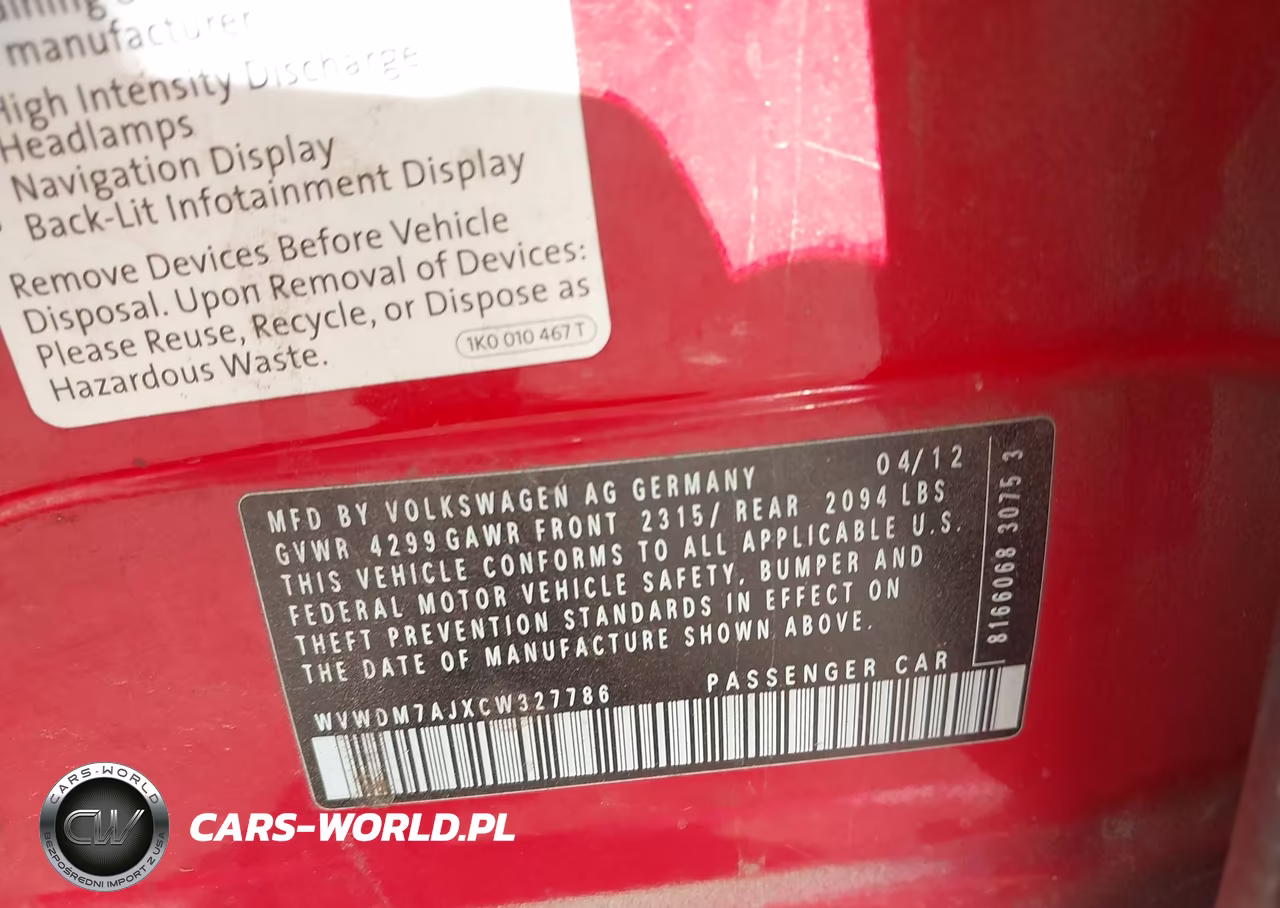 2012 Volkswagen Golf Tdi 4-Door VIN:WVWDM7AJXCW327786 - 9
