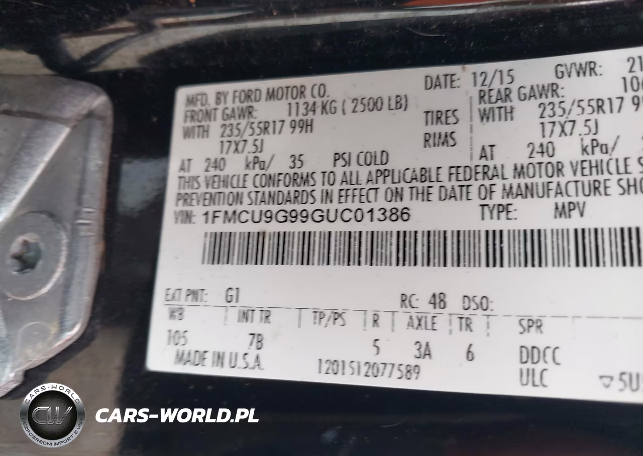 2016 Ford Escape Se VIN:1FMCU9G99GUC01386 - 9