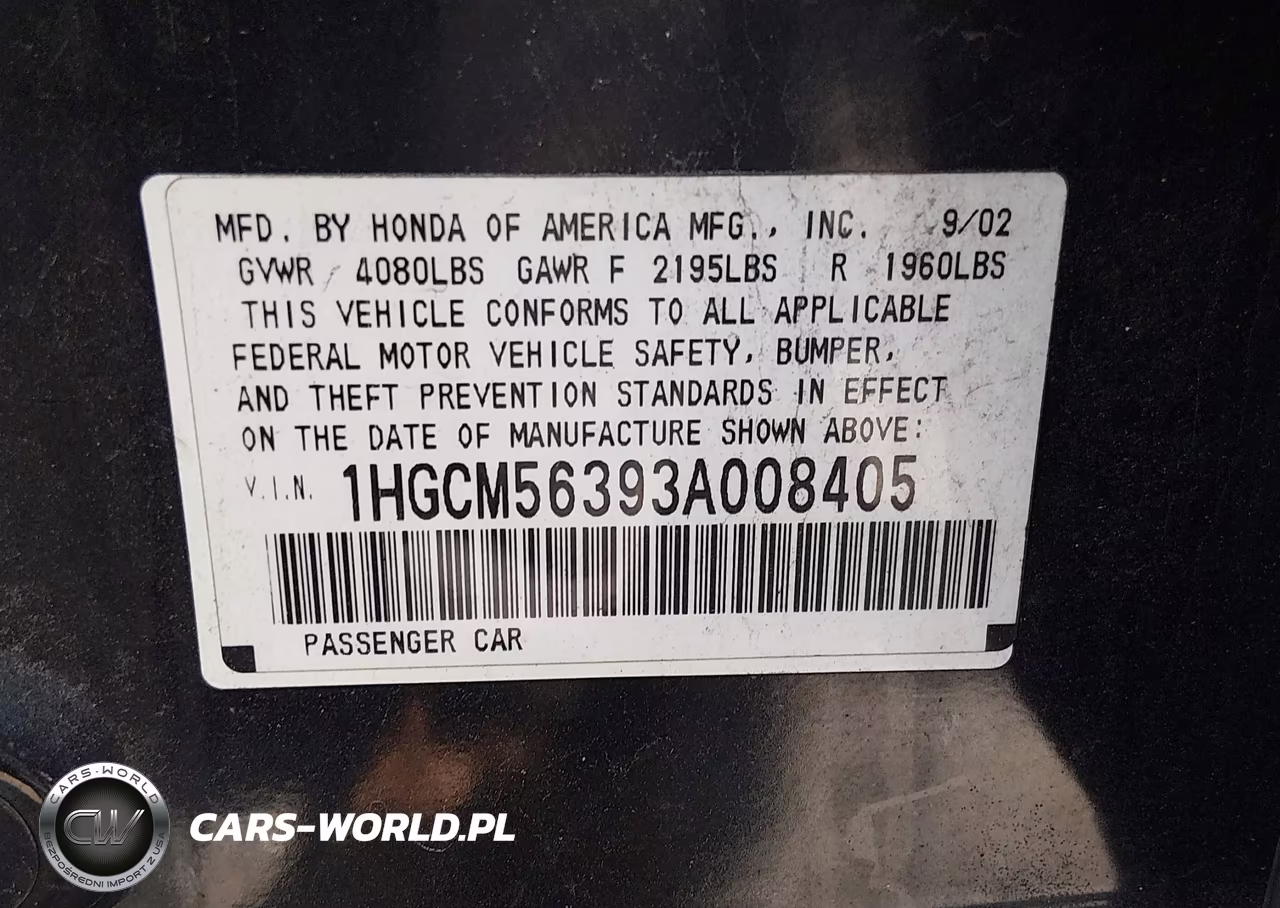 2003 Honda Accord 2.4 Lx VIN:1HGCM56393A008405 - 9