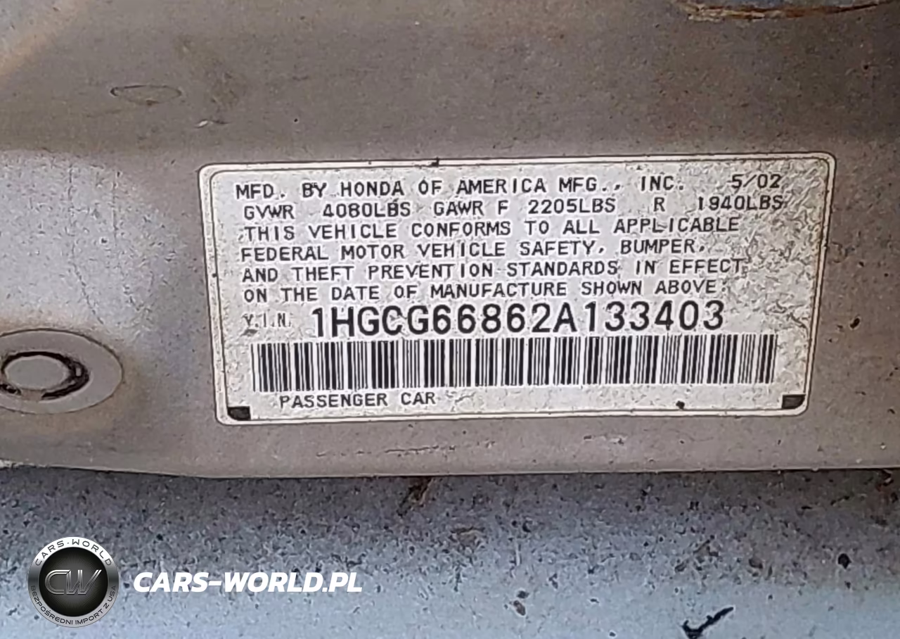 2002 Honda Accord 2.3 Ex-2.3 Se VIN:1HGCG66862A133403 - 9