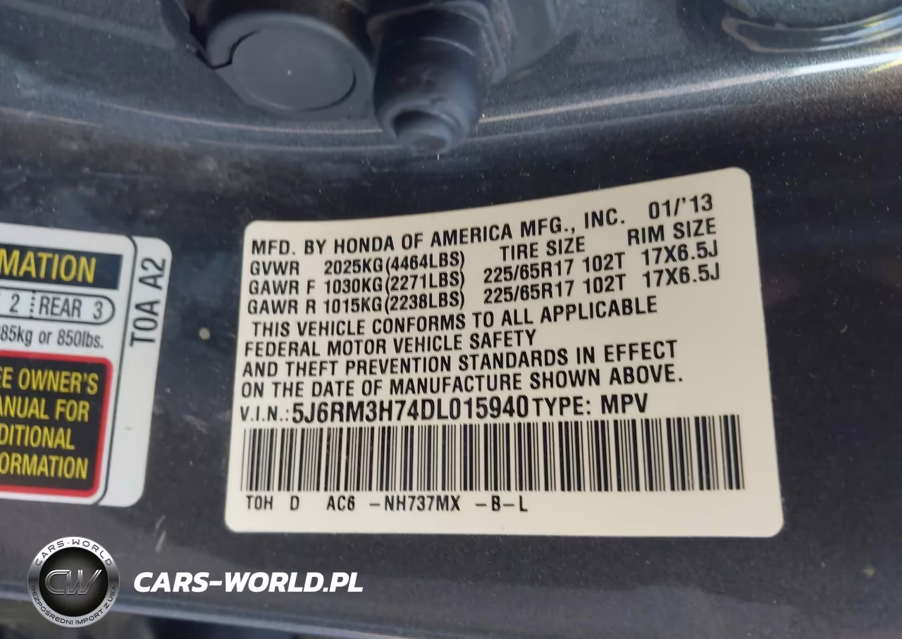 2013 Honda Cr-V Ex-L VIN:5J6RM3H74DL015940 - 9