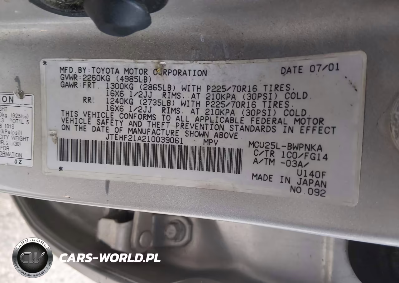 2001 Toyota Highlander V6 VIN:JTEHF21A210039061 - 9