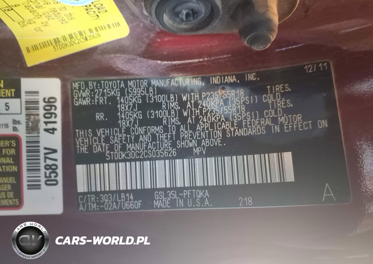 2012 Toyota Sienna Xle 7 Passenger VIN:5TDDK3DC2CS035626 - 9