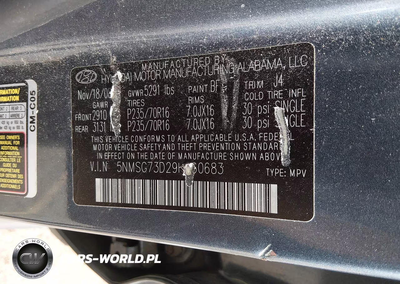 2009 Hyundai Santa Fe Gls VIN:5NMSG73D29H260683 - 9