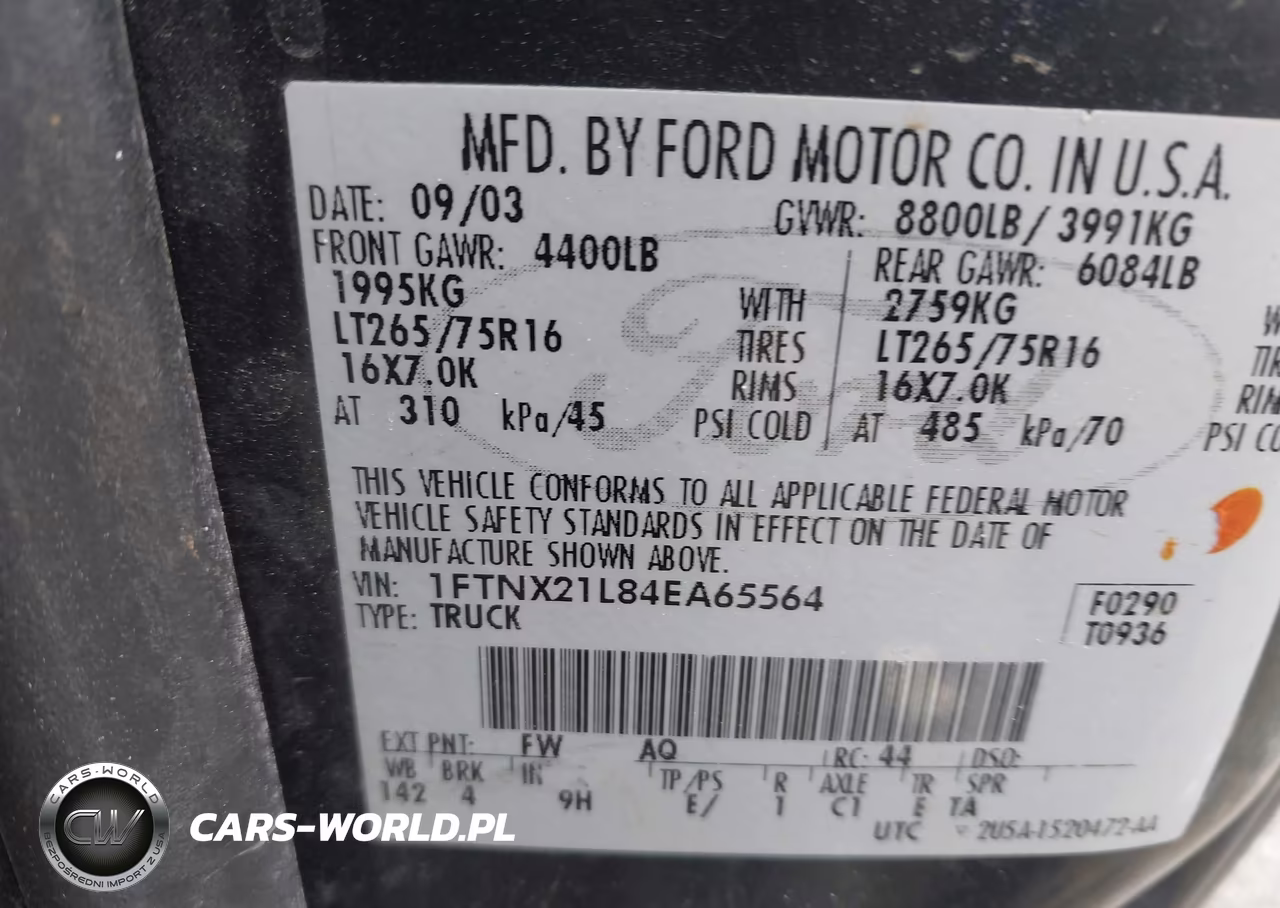 2004 Ford F-250 Lariat-Xl-Xlt VIN:1FTNX21L84EA65564 - 9
