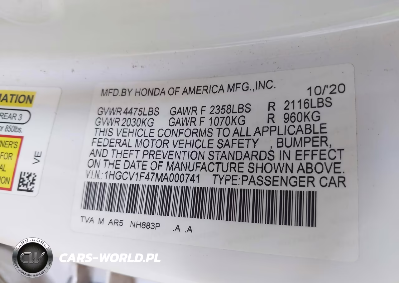 2021 Honda Accord Sport Special Edition VIN:1HGCV1F47MA000741 - 9