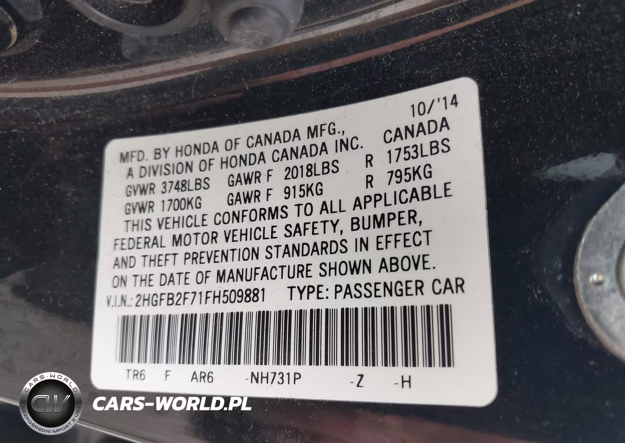 2015 Honda Civic Se VIN:2HGFB2F71FH509881 - 9