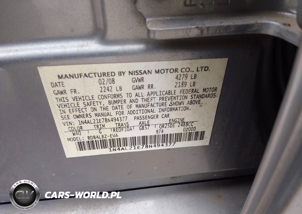 2008 Nissan Altima 2.5 S VIN:1N4AL21E78N494377 - 9