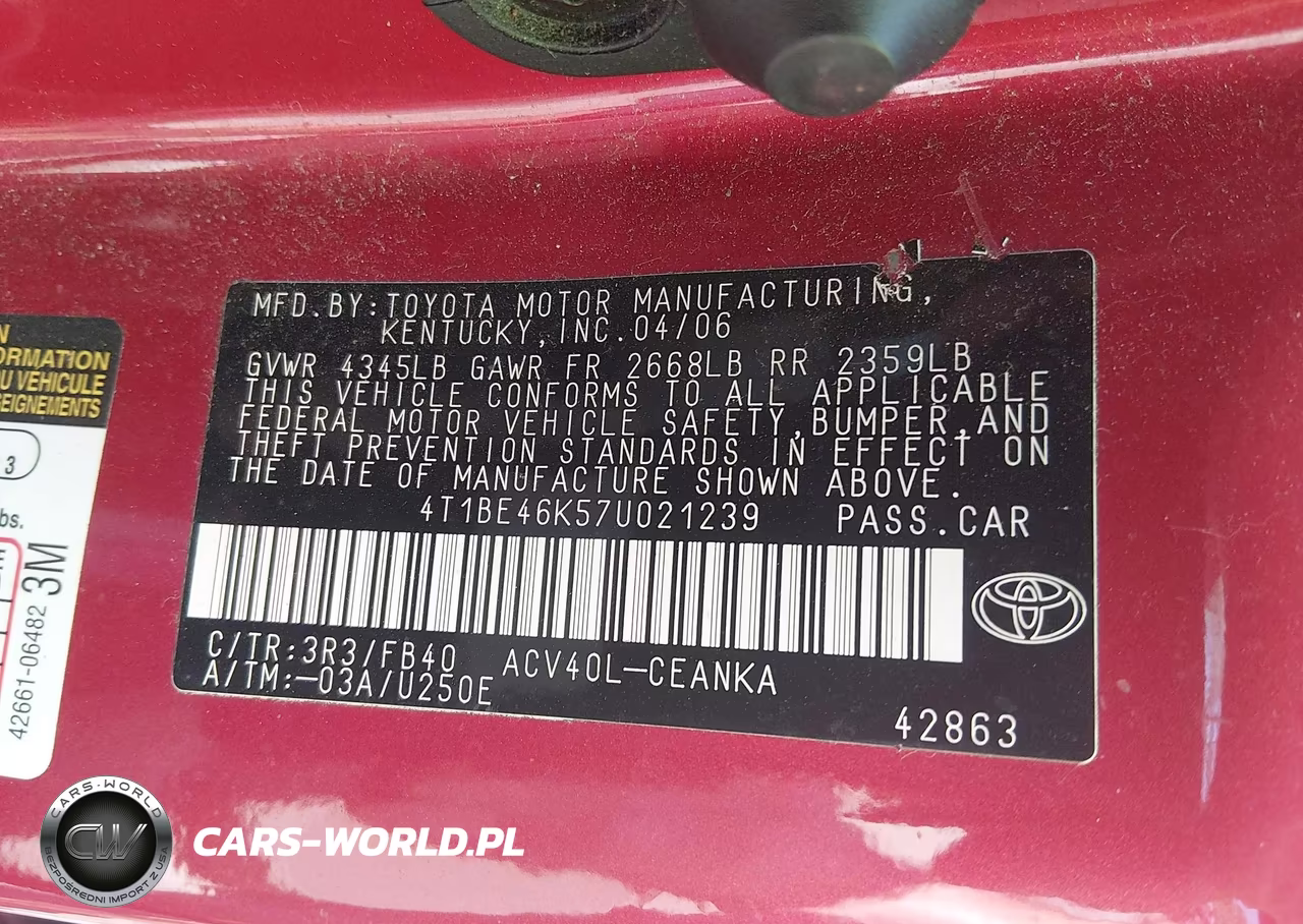 2007 Toyota Camry Le VIN:4T1BE46K57U021239 - 9