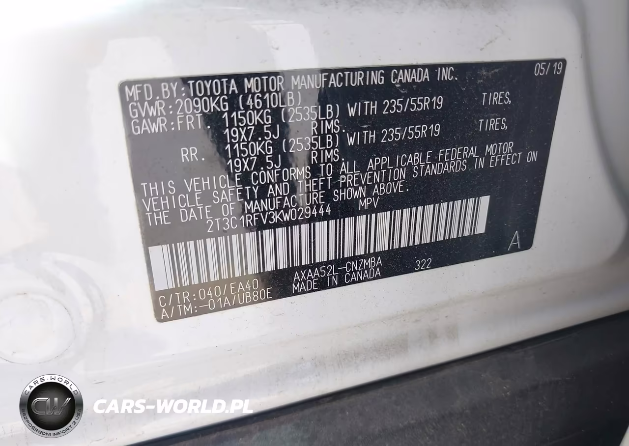 2019 Toyota Rav4 Xle Premium VIN:2T3C1RFV3KW029444 - 9
