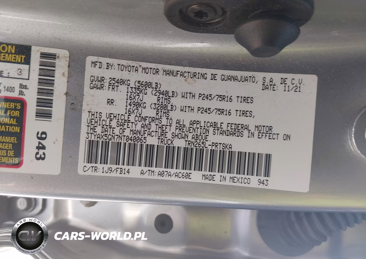 2022 Toyota Tacoma Sr VIN:3TYAX5GN7NT040065 - 9