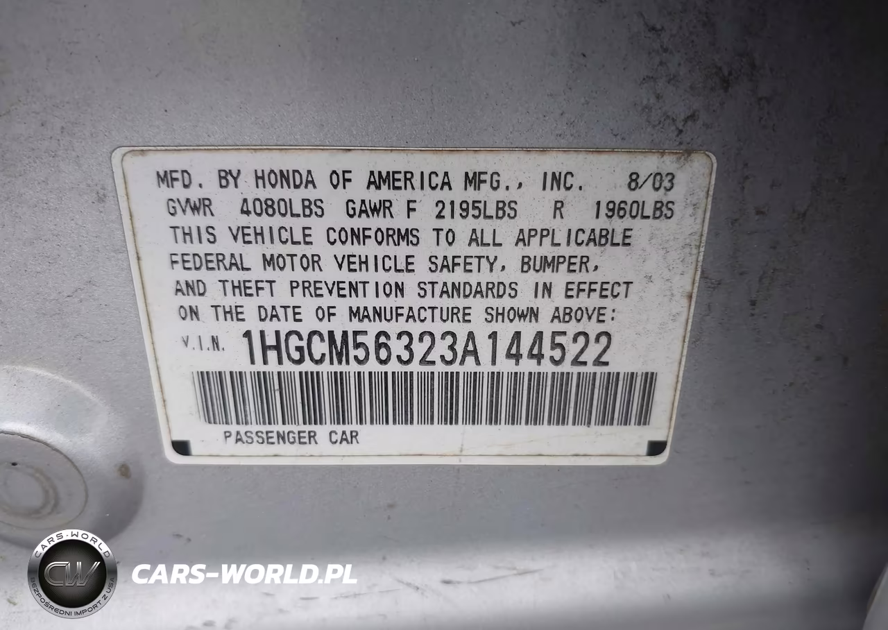 2003 Honda Accord 2.4 Lx VIN:1HGCM56323A144522 - 9